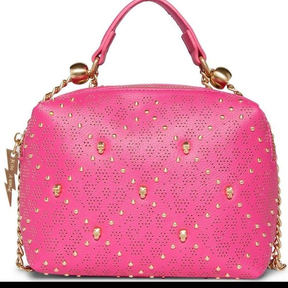 Betsey Johnson Handbags - Betsey Johnson Status Skull Crossbody Pink with gold skulls